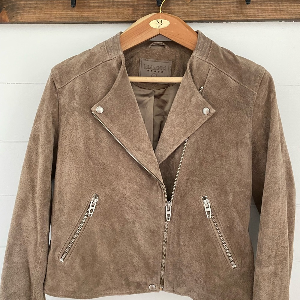 BlankNyc Soft Tan Next Level Suede Leather Biker Jacket Womens L